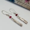 Silver Ruby Drop Earrings Sterling Silver, 40th Anniversary,  July Birthday