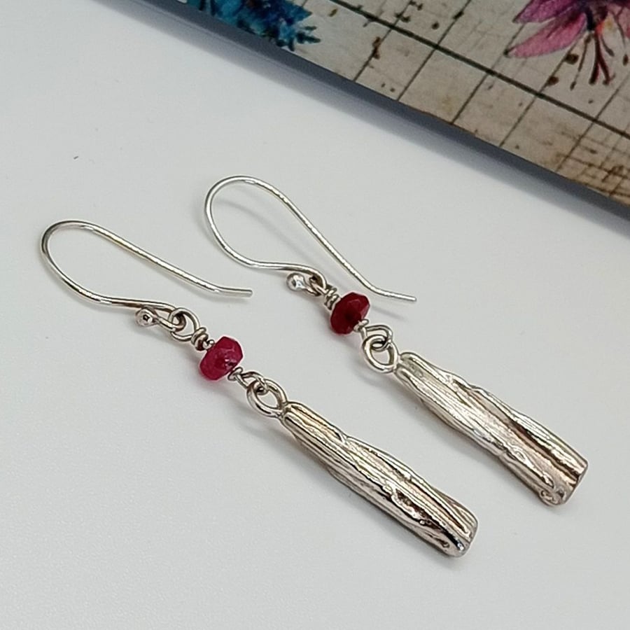 Silver Ruby Drop Earrings Sterling Silver, 40th Anniversary,  July Birthday