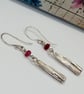 Silver Ruby Drop Earrings Sterling Silver, 40th Anniversary,  July Birthday