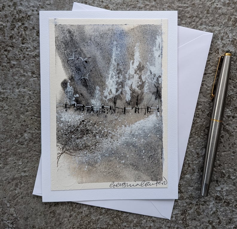 Snowy Pines. Blank Card. Handpainted Original Art. 260207