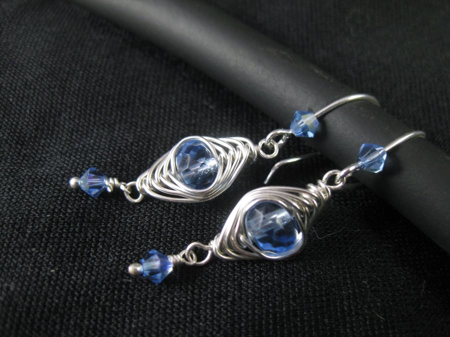 Sterling silver blue herringbone earrings 