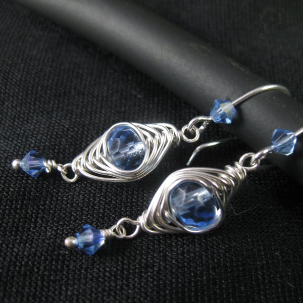 Sterling silver blue herringbone earrings 