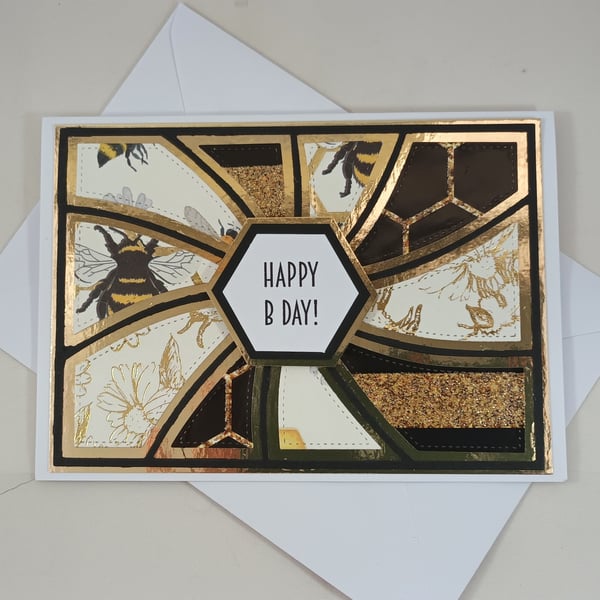Handmade landscape bee themed birthday card