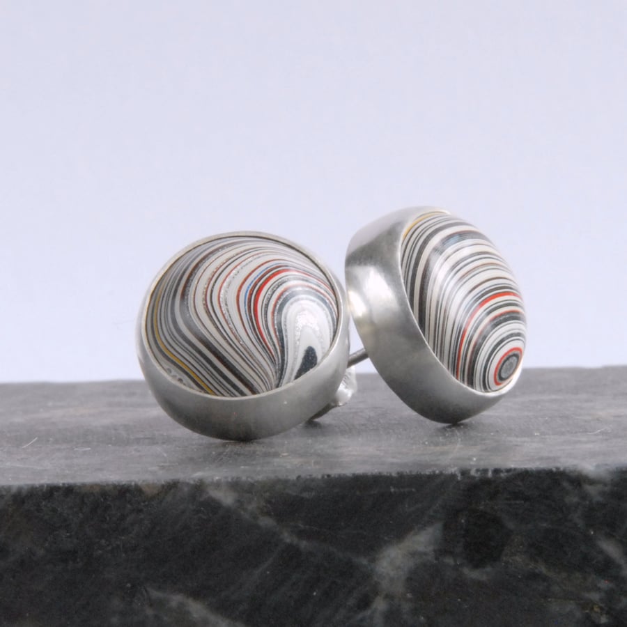 Sterling silver and fordite stud earrings