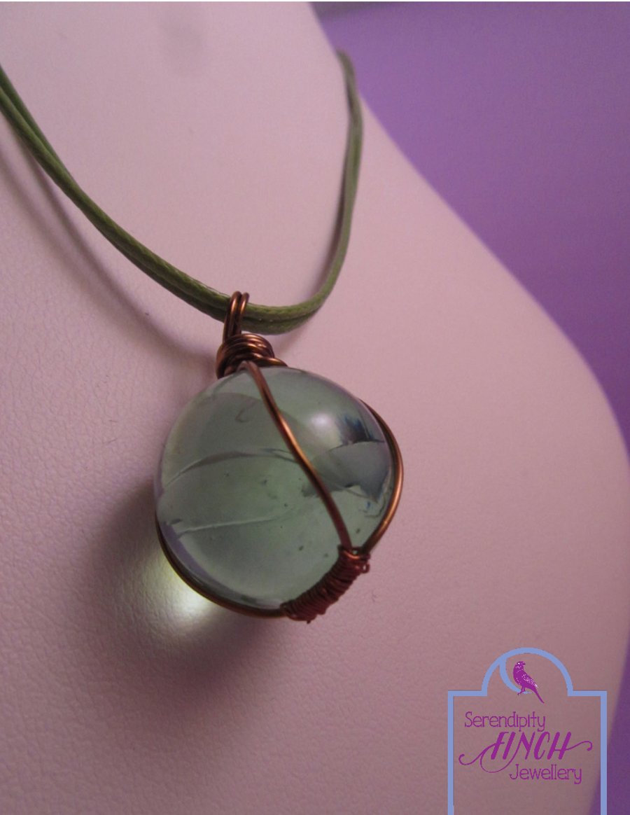 Green Marble Wire Wrapped Pendant Necklace, Green Marble Pendant