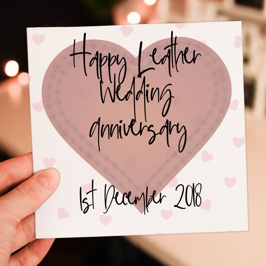 Leather (3rd) anniversary card: Personalised with date