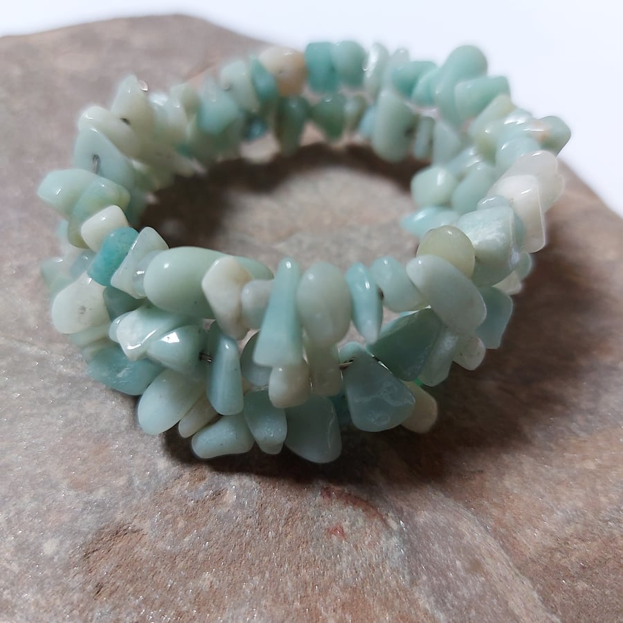 Memory Wire Bracelet with Amazonite, Gemstone Cuff wrap