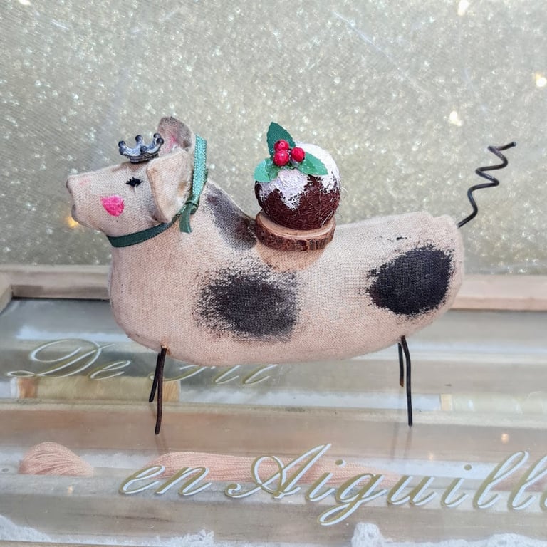Pig and pud handmade soft sulpture Christmas decoration