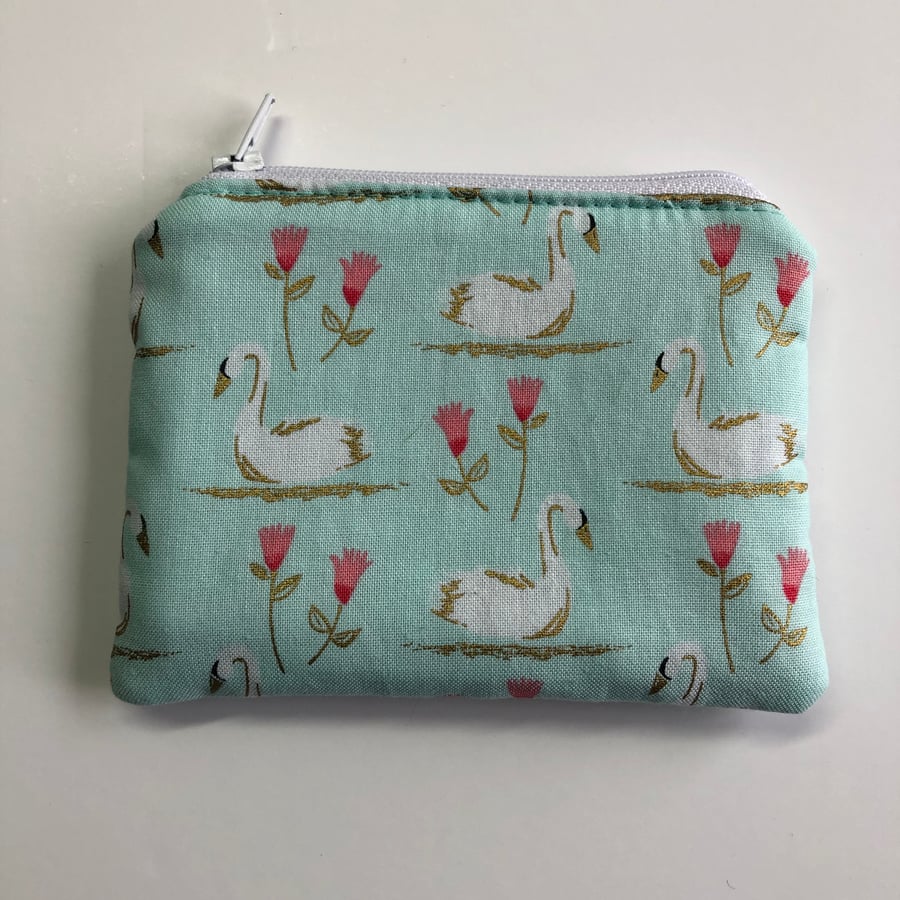 Swan Themed Fabric Zipped Coin Purse.