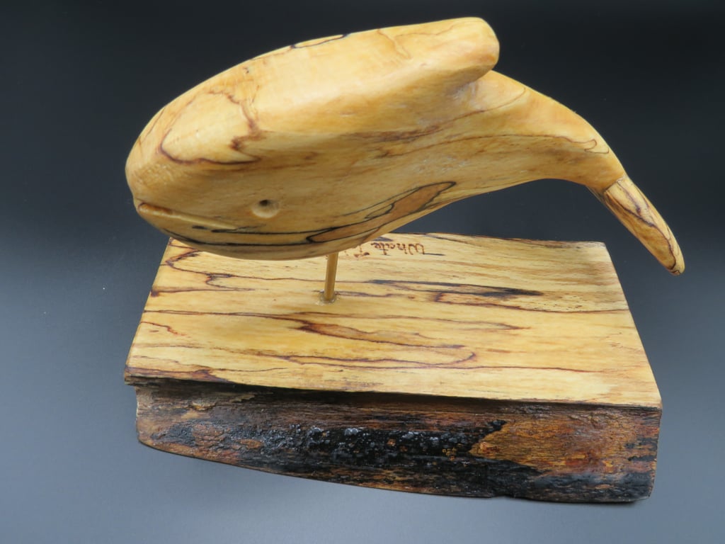 Hand carved Spalted Beech Whale SKU-W01