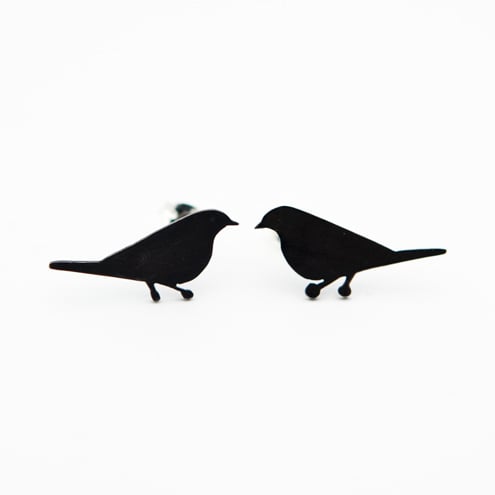 Mistle Thrush Oxidised Silver Stud Earrings