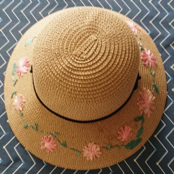 Custom designed floral sun hat, your choice of colour