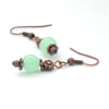 Pale green jade and copper handmade earrings