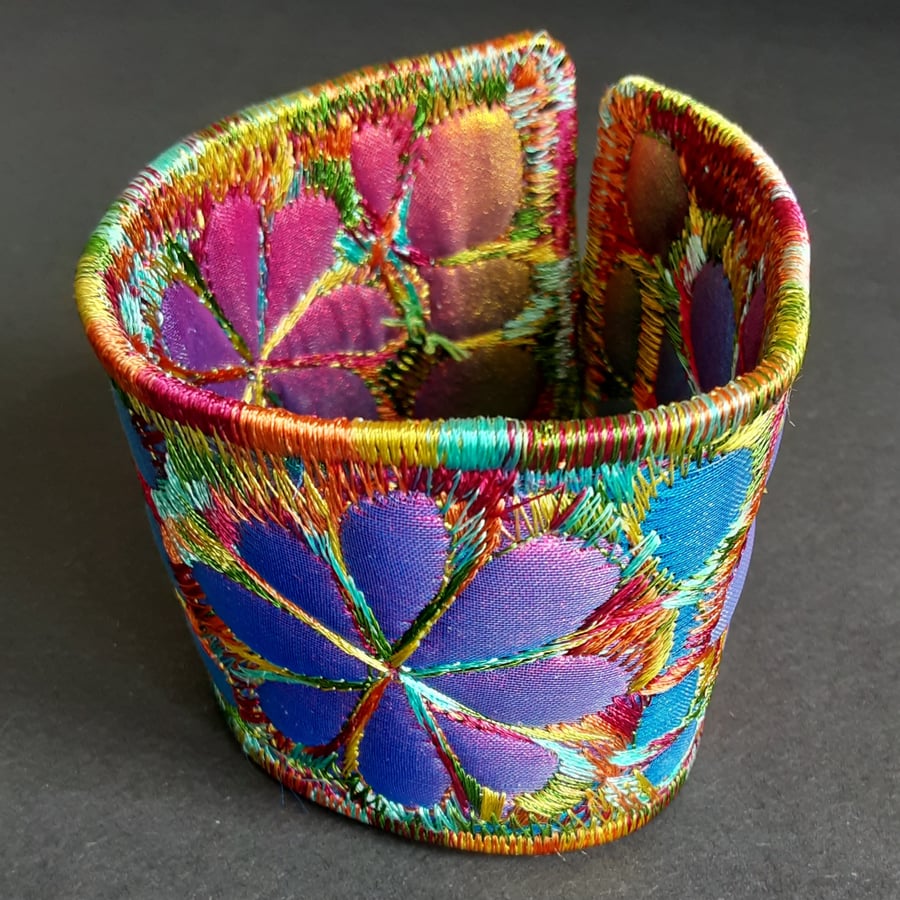 Textile - Cuff - with Free Machine Embroidery 