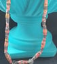 Handmade peach, grey and gold coloured paper bead necklace with agate accents. - Image 3
