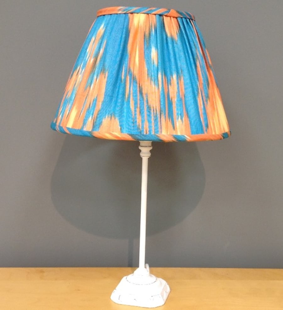 Blue and Orange Ikat gathered lampshade