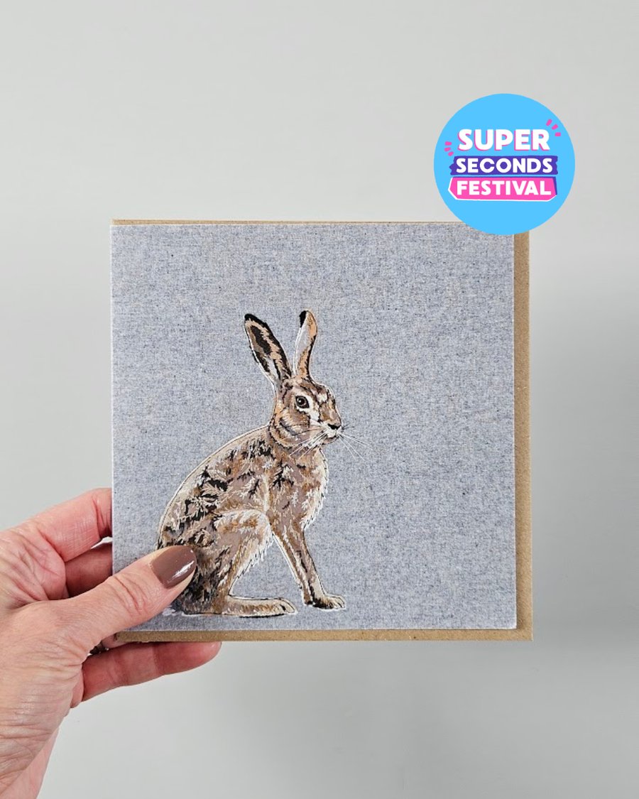 Super Seconds Festival, Hare greetings card, blank card, Wildlife 