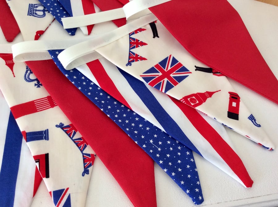 Jubilee Celebration Bunting - 12 Flags union jacks, red white and blue