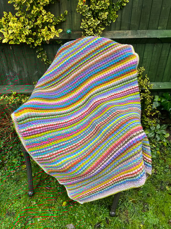 Waffle Stitch Crochet Blanket – Rainbow