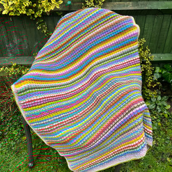 Waffle Stitch Crochet Blanket – Rainbow