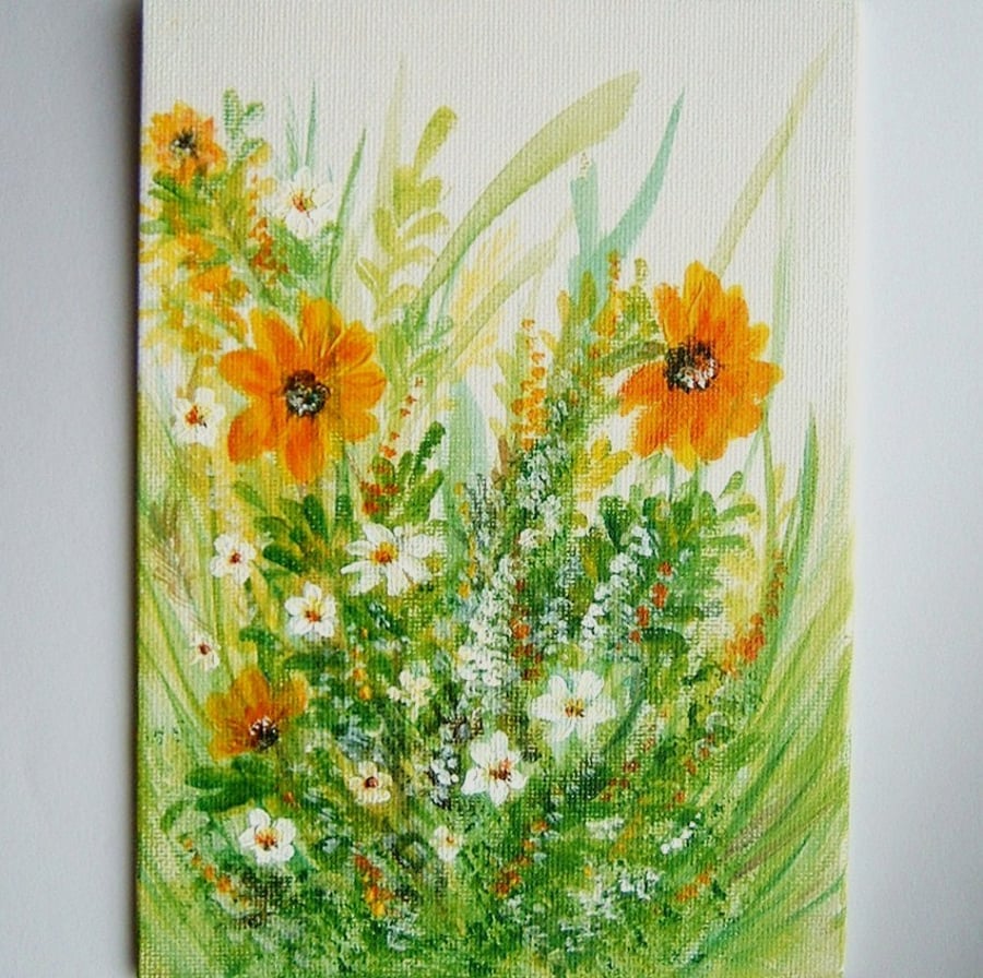 Spring flowers floral original acrylic 7x5 art painting
