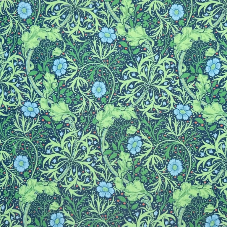 William Morris Seaweed Tablecloth. Round 145cm Coated Water Resistant