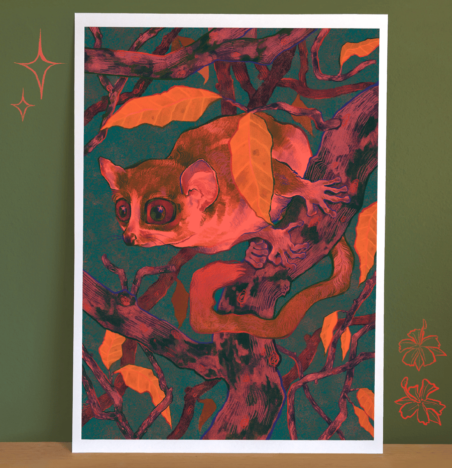 Madam Berthe's Mouse Lemur  - A4 Recycled Illustration Art Print (Fundraiser)