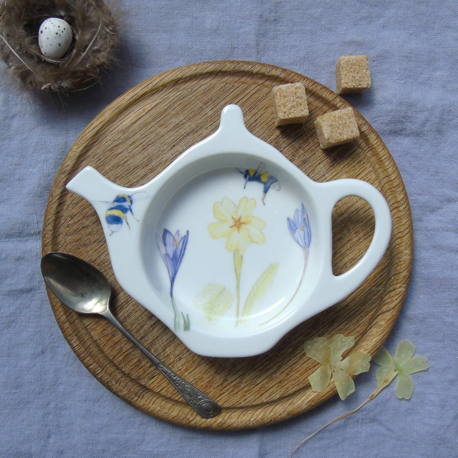 Teabag Tidy, primrose and bee design
