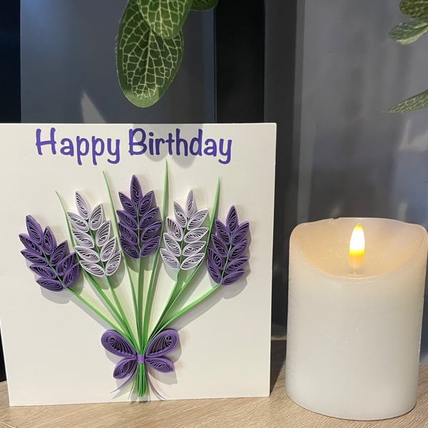 Stunning handmade quilled purple lavender card