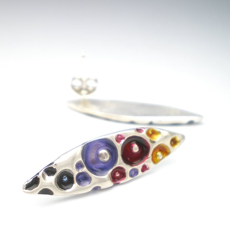 Silver Enamel Post Earrings