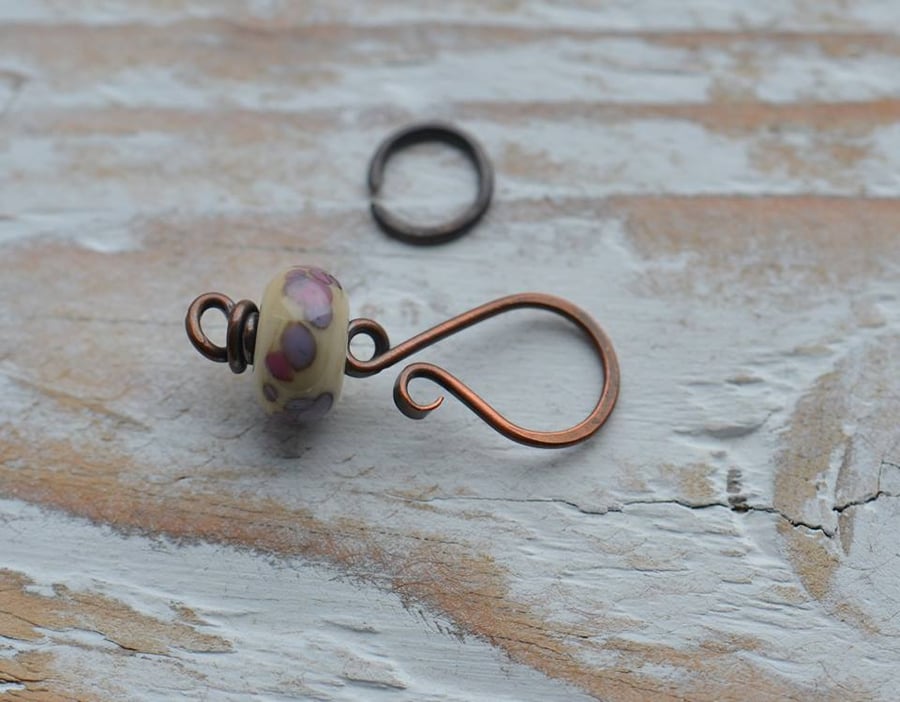 Handmade Copper Clasp Set with Lampwork Glass Bead 