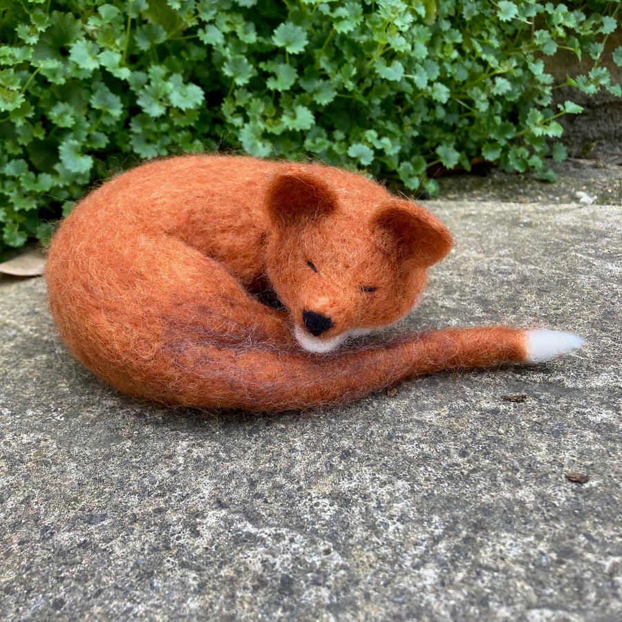 Fox sculpture, needle felted sleeping fox model