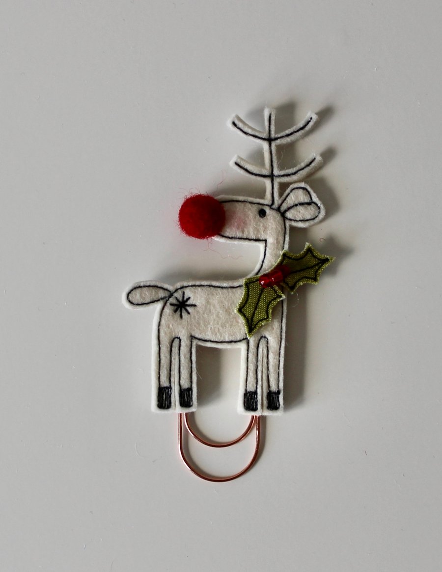 'Reindeer with Holly' - Handmade Bookmark