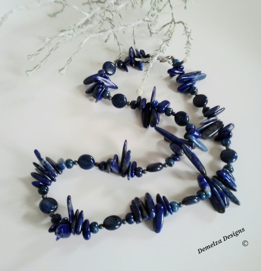 Lapis lazuli  Sterling Silver Necklace 