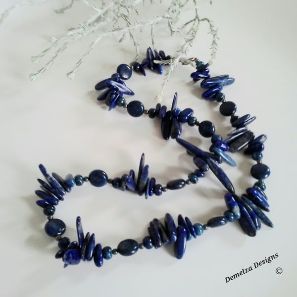 Lapis lazuli  Sterling Silver Necklace 
