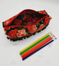 Red roses and black denim, pencil case with a bobble trim.  - Image 4