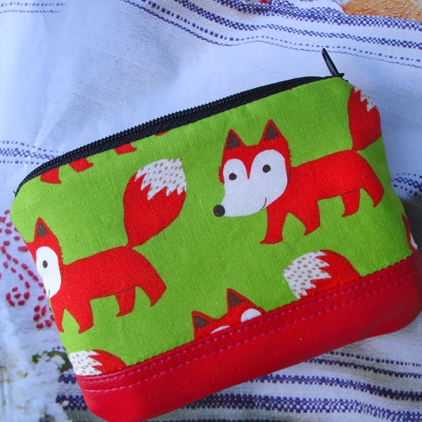 SALE Red Leather and 'Foxy ' Cotton Purse . - Folksy