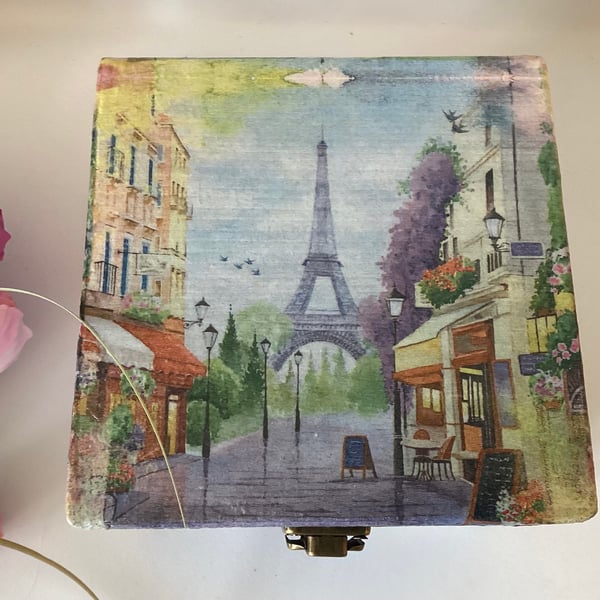 Paris Eiffel Tower Decoupaged wooden box