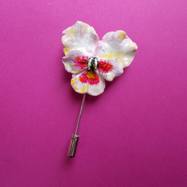 PINK PANSY PIN Viola 3D Clay Remembrance Lapel Flower Pin HANDMADE HANDPAINTED