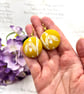 Snowdrop earrings mustard yellow metallic copper accents fabric button jewellery - Image 5