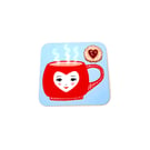 Cosy Art Coaster, Cute Face on Cup with Biscuit
