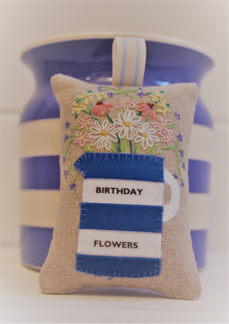 Personalised lavender bag with hand embroidered flowers