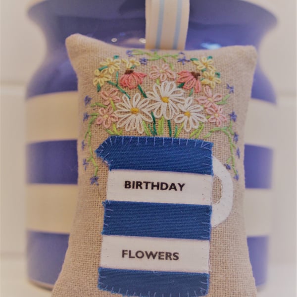 Personalised lavender bag with hand embroidered flowers