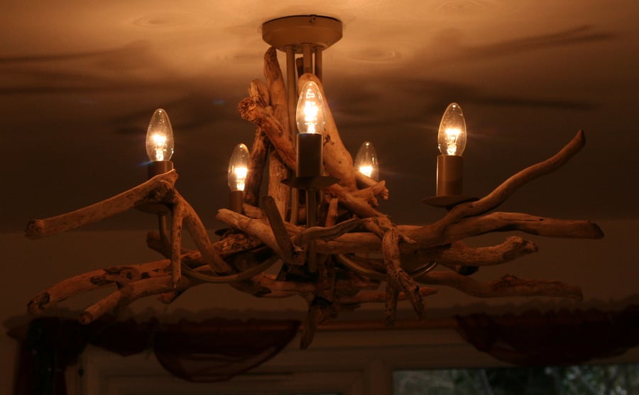 Driftwood Chandelier , Large five light, Drift Wood Light fitting 