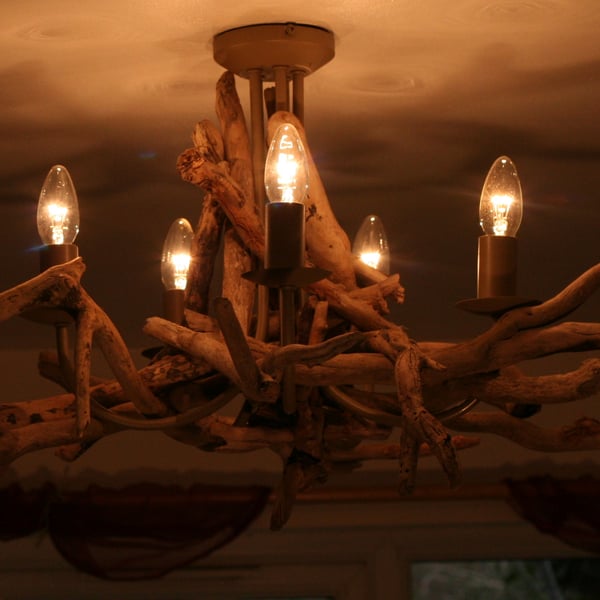 Driftwood Chandelier , Large five light, Drift Wood Light fitting 
