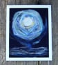 Full moon rising over the sea - Needlefelt wool painting
