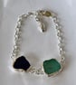 Duo Sea Glass Silver Chain Bracelet - Image 3