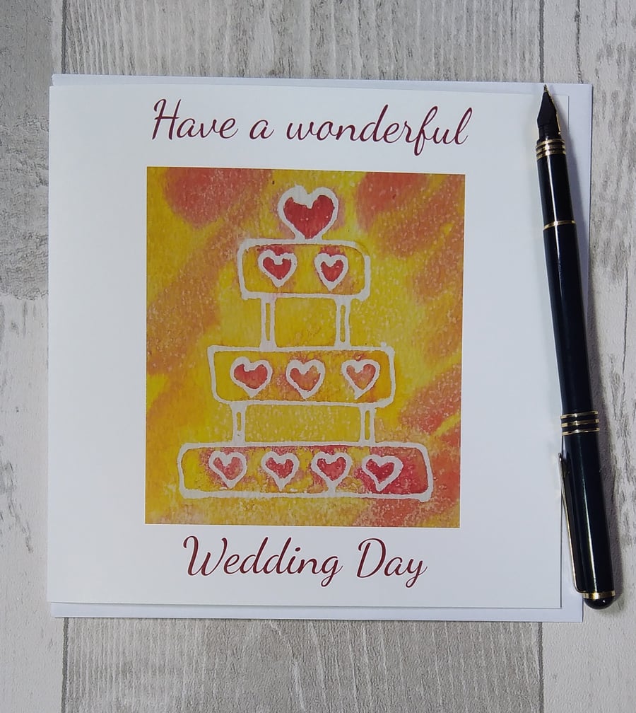 Heart Wedding cake, Wedding card. Greetings card. (Printed)