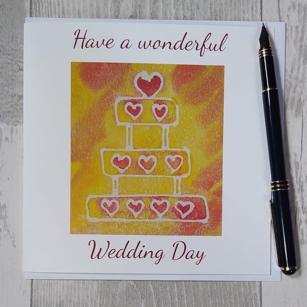 Heart Wedding cake, Wedding card. Greetings card. (Printed)