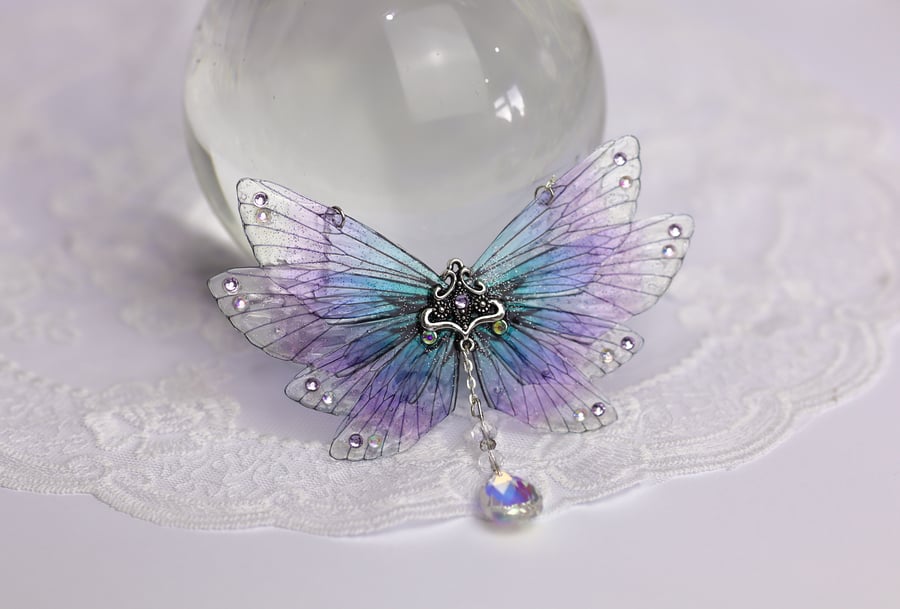 Fairy Wing Necklace Blue Purple Crystal Fairycore Cottagecore Boho Fairy Gift